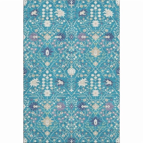 HomeRoots 679239 9 x 12 ft. Teal Purple & Ivory Oriental Washable Machine Made Rectangle Area Rug with UV Protection