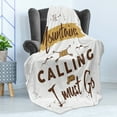 thumbnail image 4 of Adventure Soft Flannel Fleece Throw Blanket, Mountains Are Calling Words Travel Outdoors Inspirational Grunge, Cozy Plush for Indoor and Outdoor Use, 50" x 60", Brown Pale Coffee White, by Ambesonne, 4 of 5