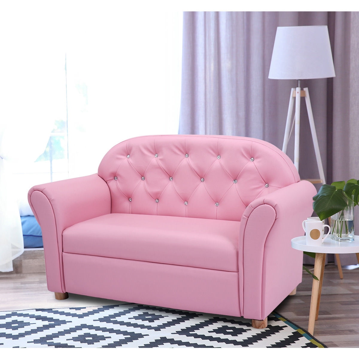 Costway 2 Seat Kids Sofa Comfort Armrest Chair w/2 Pillows Children Gift Pink 