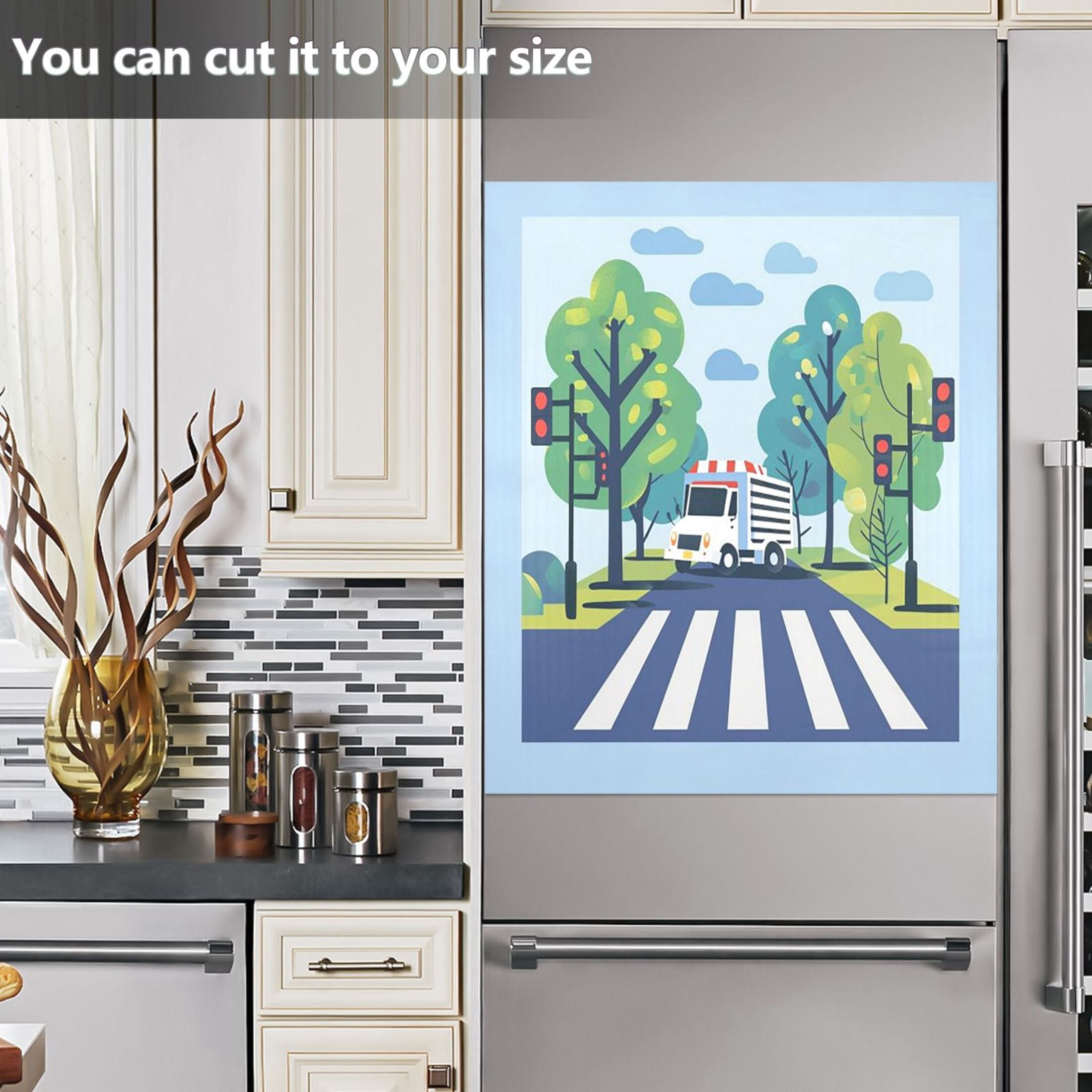 Dishwasher Magnetic Sticker 23x26 Inch Refrigerator Magnetic Sticker Washing Machine Magnetic Sticker Kitchen Panel Magnetic Sticker Home Decor White Zebra Crossing and White Cars