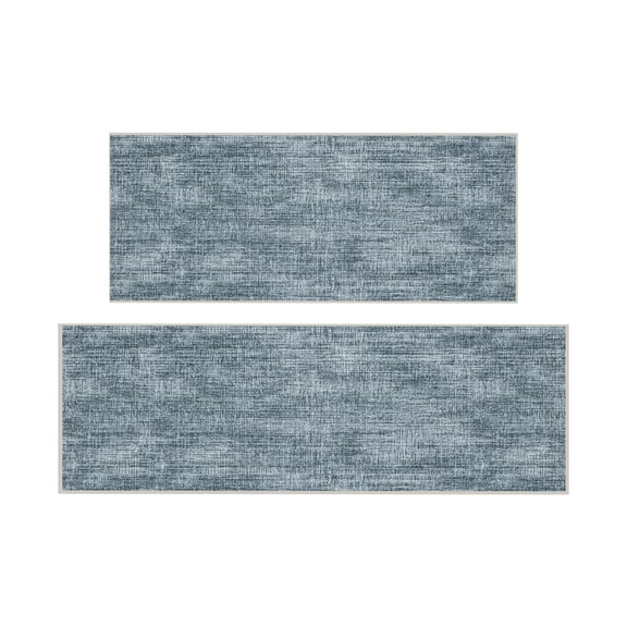 Ottomanson 2-Piece Kitchen Rug Set, Non-Slip Washable Hallway Runner & Floor Mat for Sink 22.5" x 48" 22.5" x 60" Solid Greyish Blue