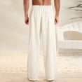 thumbnail image 4 of cfhntfmh Men's Linen Pants Wide Leg Beach Casual Summer Lightweight Trousers Low Waist Vacation Pants Solid Lounge Pants（Beige,Large), 4 of 6
