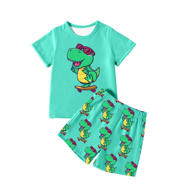 MIASHUI Tenues & Ensembles pour Garçons Imprimé Dinosaure Manches Courtes Col Rond Haut et Shorts pour Tenue Décontractée Âges 4-12 pour Activités Quotidiennes & Extérieures