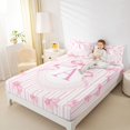 thumbnail image 3 of Manfei Pink Bow Striped Full Size Sheets For Girls,A Letter Initial Bed Sheets For Kids,4-Piece, 3 of 6