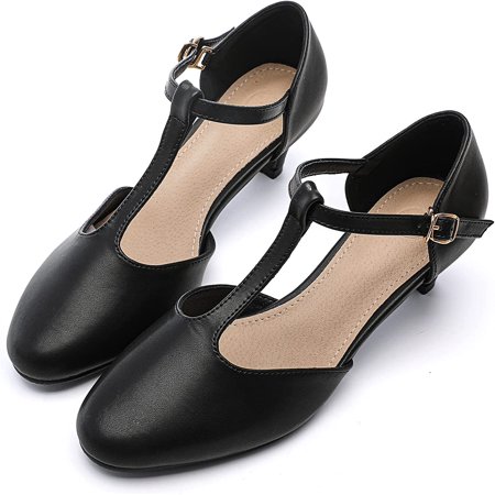 

Women s Closed Toe T-Strap Buckle Low Heel Party Bridal Wedding Dress Pump Shoes