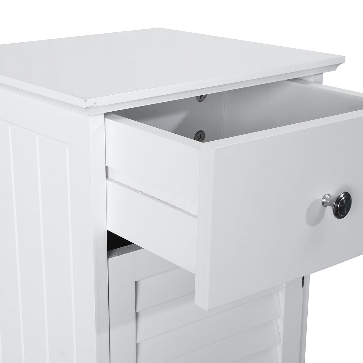 KINGSO Bathroom Floor Cabinet Storage Organizer Set with Drawer and Adjustable Single Shutter Door Wooden Brown