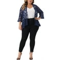 thumbnail image 2 of Cárdigans de talla grande para mujeres Agnes Orinda, con abertura frontal, mangas de campana 3/4, cobertura de encaje floral transparente, boleros y chaquetas 2X en azul para el Día de la Madre, 2 of 6