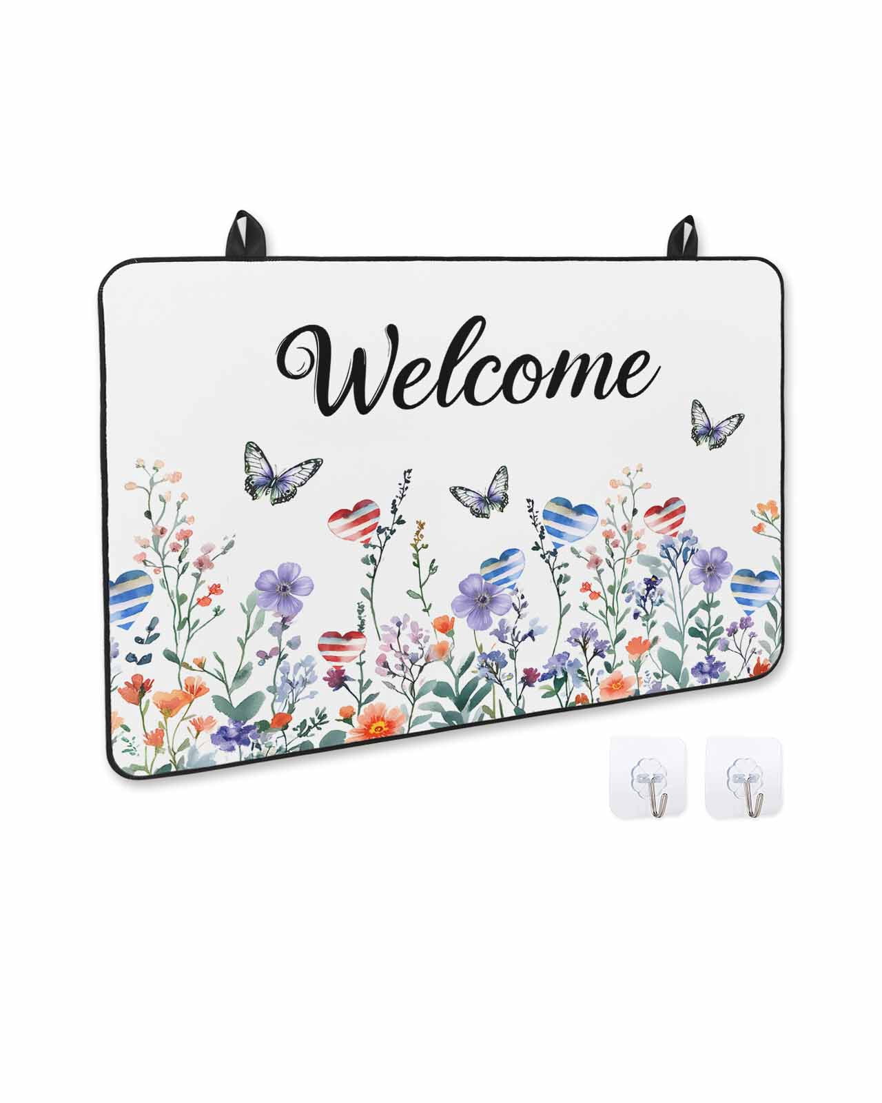 nqOlkjepod Large Induction Cooktop Protector Mat 24"x21", 4th of July Botanical Stove Top Covers for Electric Stove, Independence Day Butterfly Welcome Stove Burner Cover Mats, Glass Top Stove Cover