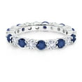 thumbnail image 2 of Gem Stone King 3.00 Cttw Blue Sapphire and White Created Sapphire Eternity Band Ring for Women in 925 Sterling Silver | Available in Size 5, 6, 7, 8, 9, 2 of 6