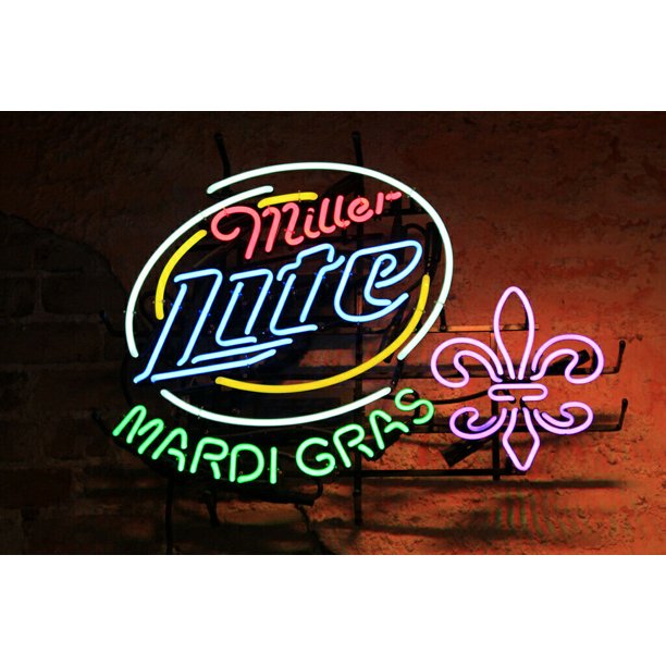 Queen Sense 24"x20" Millers Lite Mardi Gras Fleur De Lis New Orleans Neon Sign Man Cave Handmade