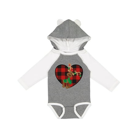 

Inktastic Christmas Reindeer Buffalo Plaid Gift Baby Boy or Baby Girl Long Sleeve Bodysuit
