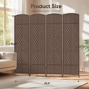 Jostyle 6ft Tall Room Divider with Hand-Woven Design, 4-Panel Folding Privacy Screen Freestanding Mocha