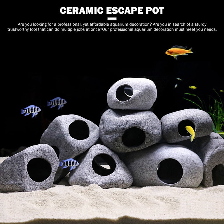 2-Piece Aquarium Decor Set - Fish Tank Hideout Cave & Hollow Tree Trunk, Resin, Safe For Fish & Turtles