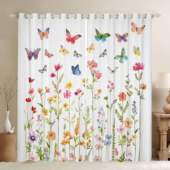 Erosebridal Colorful Butterfly Black Out Curtains for Kids Girls, Garden Rainbow Floral Curtains Pack of 2 (42x63 Each)