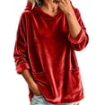thumbnail image 2 of BRGZLK Oversized Velvet Hoodies for Women Trendy Y2K Long Sleeve Loose Fit Soft Warm Pullover Tops with Pockets Solid Color Fall Winter Clothes Red L, 2 of 6