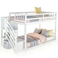 thumbnail image 2 of DreamBuck Twin over Twin Bunk Bed with Storage Staircase, Low Bunk Beds Solid Wood Floor Bunk Bed Frame with Guardrail Ladder, No Box Spring Required, White, 2 of 7