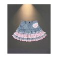 thumbnail image 3 of Blue Denim Tiered Ruffle Skirt With Pink Gingham Bow Detail, 3 of 7