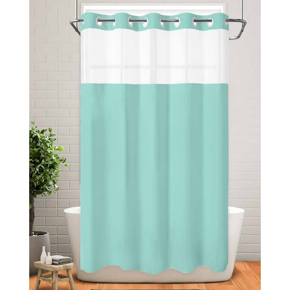 No Hook Shower Curtain with Snap in Liner,Farmhouse Decor Aqua Waterproof Bath Curtain Double Layers with See Through Top Window, Hotel Shower Curtains 36x72in