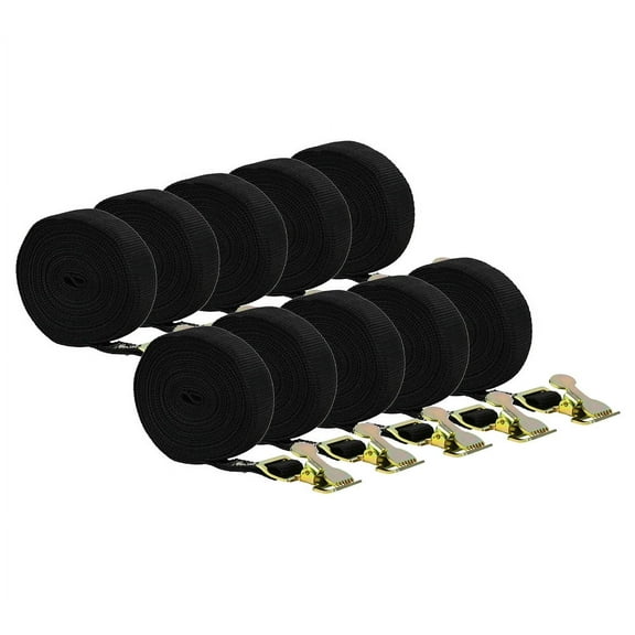 (10 Pack) All purpose Lashing  Strap, 1" x 15', Black , Kayaks, Luggage, Bicycle, Roof Rack, Surfboard Tie Down
