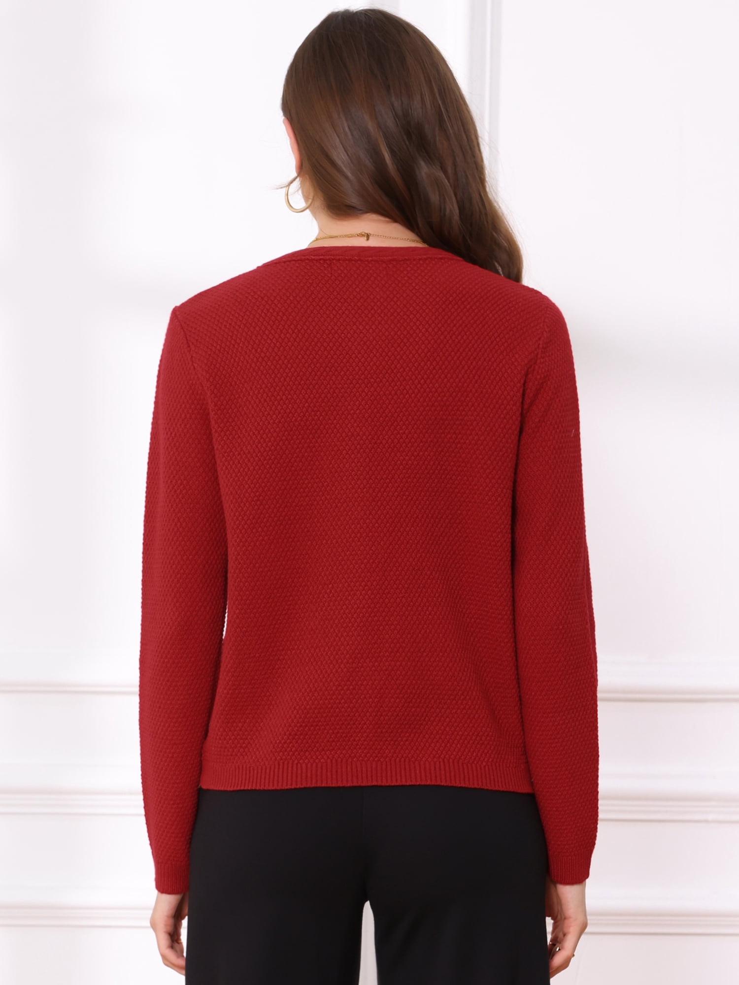 DARING DIVA Sweaters Collarless Button Up Dressy Chunky Knit Cardigan XL Red