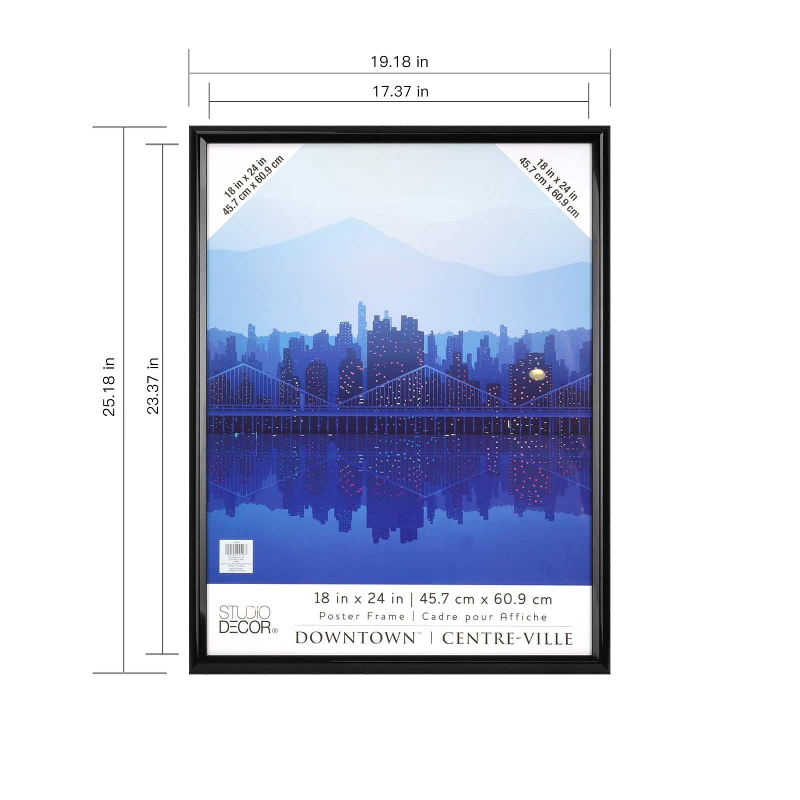 Studio Decor 18" x 24" Plastic Poster Frame - Includes Pre-attached Hanging Hardware, Horizontal or Vertical Display - Black, Bulk 6 Pack