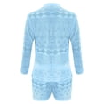 thumbnail image 6 of ZVNAΖH Men's Lace 2-Piece Set Geometric Crochet Long Sleeve Mandarin Collar Shirt & Shorts Summer Beach Vacation Outfit, 6 of 6