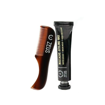 ZEUS Mustache Styling Kit for Men - Mega Hold Styling Wax + Saw-Cut Mustache (Best Mustache Wax For Hold)