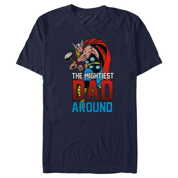 Men's Marvel The Mightiest Dad Around Graphic Tee Navy Blue Small