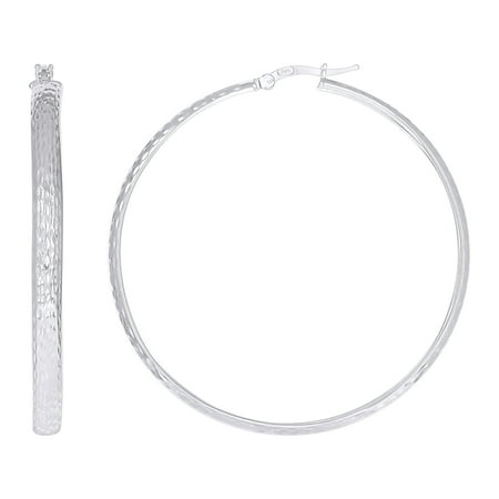 925 Sterling Silver Womens Diamond-Cut Round Tube Hoop Earrings