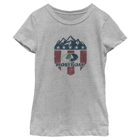 Girl s Mossy Oak American Flag Shield Logo Graphic Tee Athletic Heather X Large