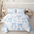 thumbnail image 2 of Manfei Dreamy Blue Bow Quilt King For Girls,Princess Bow Ribbon Detail King Coverlet Set For Kids,3-Piece, 2 of 7