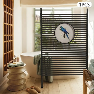 1PC Outdoor Privacy Fence Screen and Panels with Stand, Freestanding Brown Decorative Privacy Screen for Patio Balcony Backyard Garden