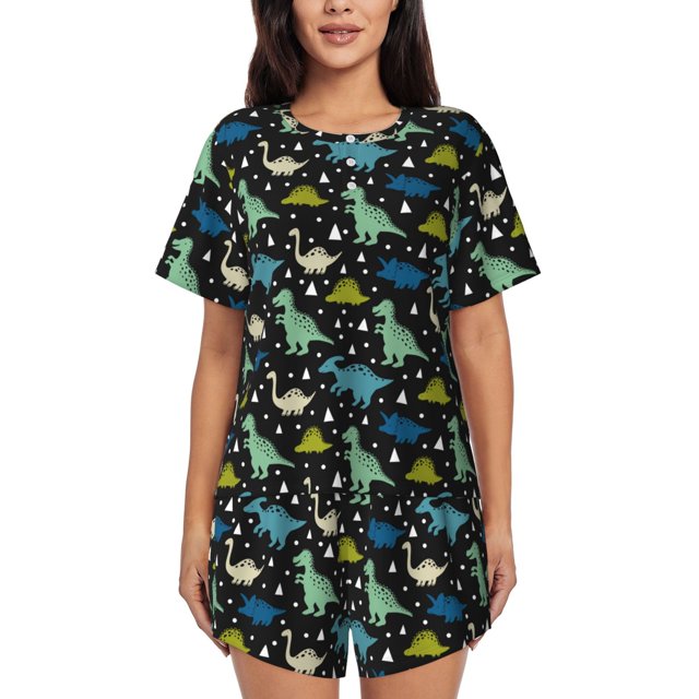 Fotbe Dinosaur Conjunto de Pijama Estampado para Mujer, 2 Piezas, Ropa de Dormir con Camiseta de Manga Corta y Shorts Suaves-Medium