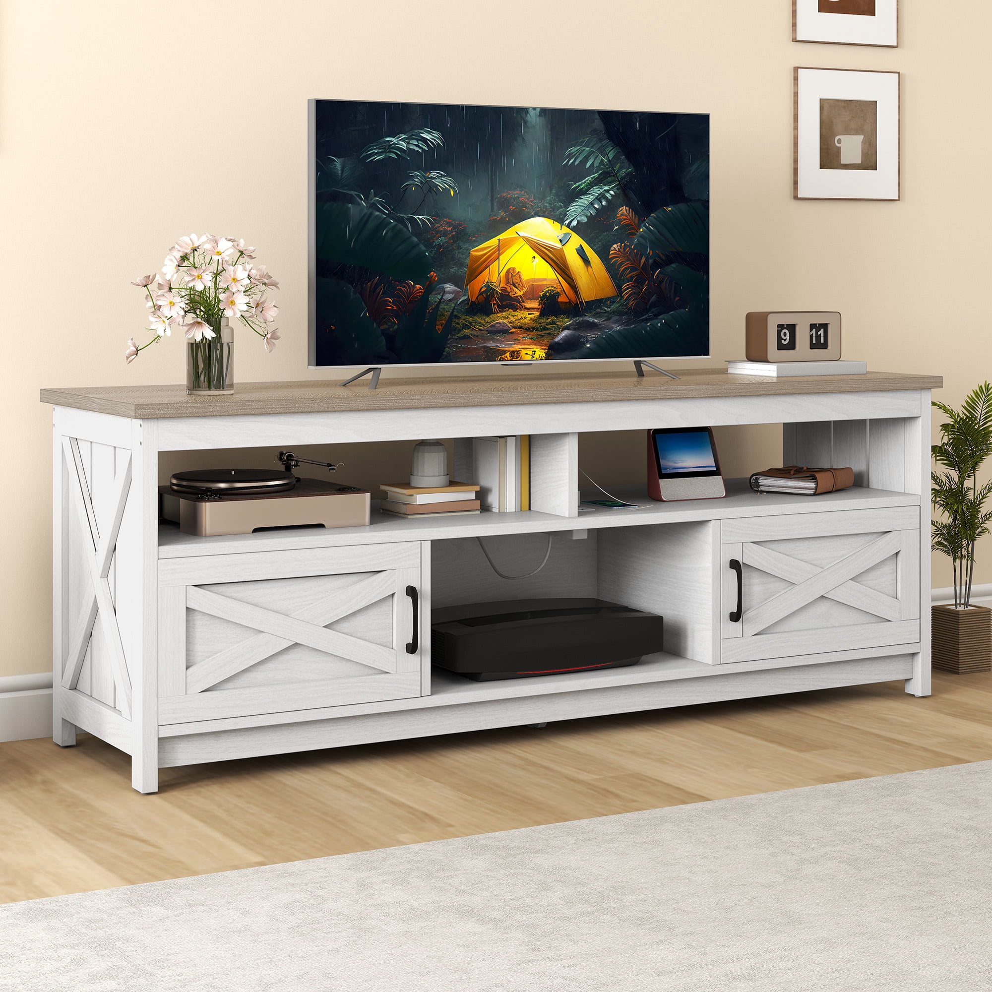 Baxton Studio Beasley 70 - Inch Dark Brown TV Cabinet with 2