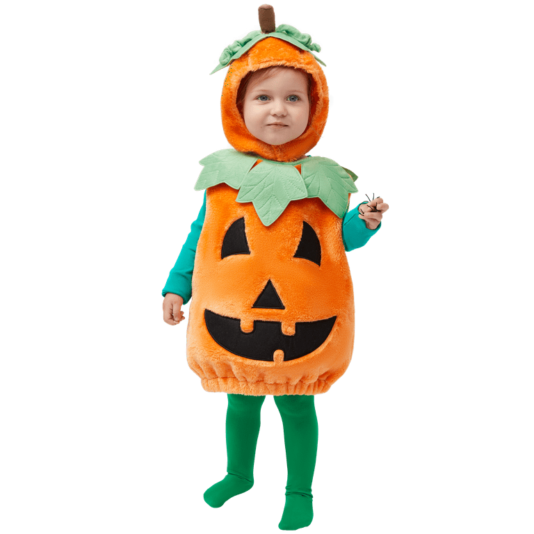 SYNCFUN Pumpkin Costume for Kids with Plush Green leaves,Halloween 
