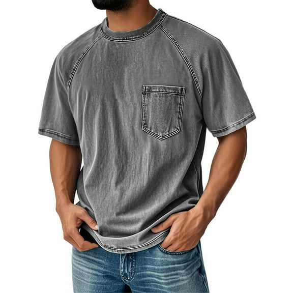 LWavelet Distressed Pocket Men's T Shirt Relaxed Fit Ideal for Summer Casual and Leisure Wear Gray XL