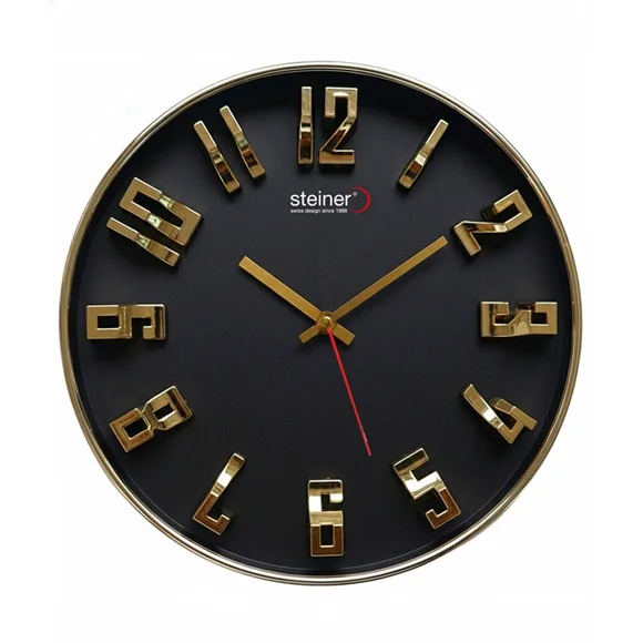 Reloj De Pared Steiner Análogo con Numeros En Relieve 30cm Golden & Black