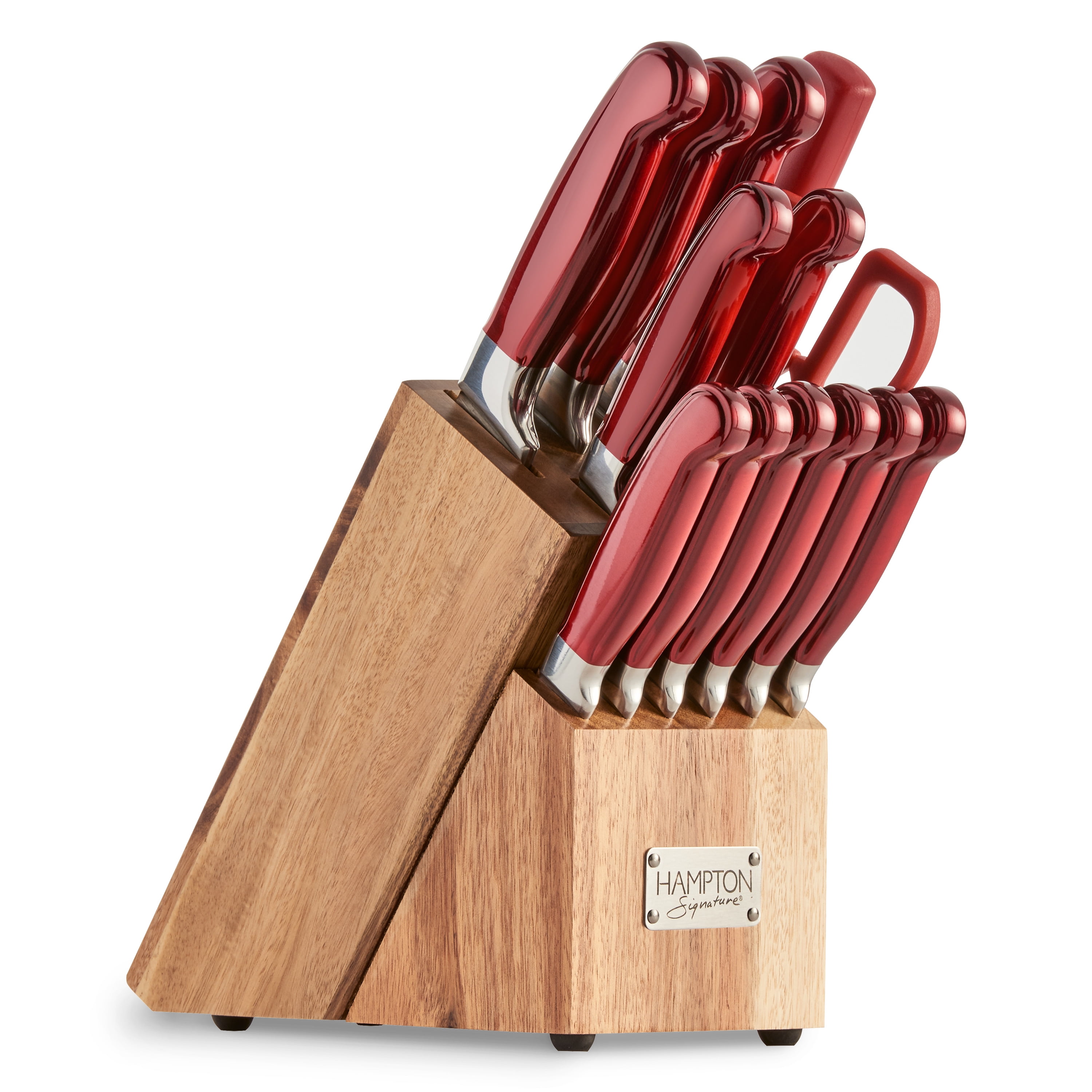 red kitchen knife block set