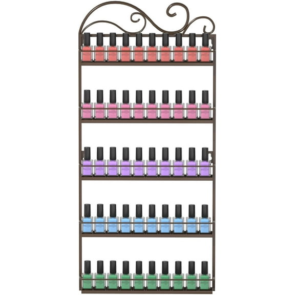 ERYTLLY Nail Polish Organizer,Wall Mounted Nail Polish Rack, Nail Polish Holder Stand, Rectangle Nail Polish Storage Organizer, Salon Nail Polish Shelf Organizer (Brown)