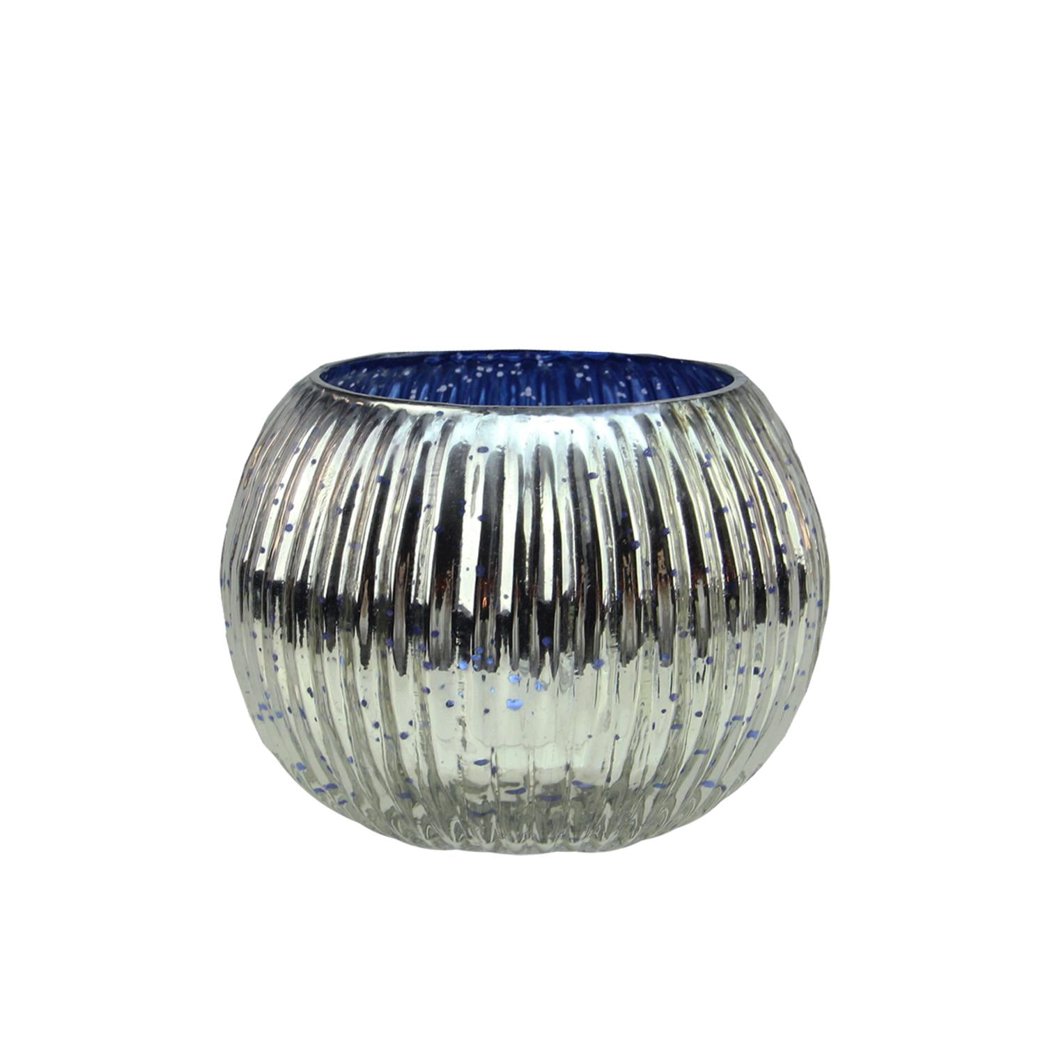 Set Of 4 Blue And Silver Ribbed Round Mercury Glass Decorative Votive Candle Holders 3 25 Walmart Com Walmart Com