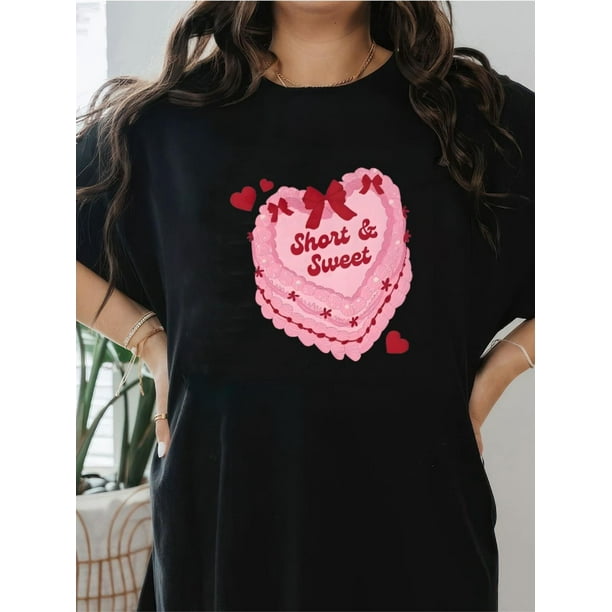 Women's Cotton Graphic Tee - Breathable & Comfortable, Casual Sporty Style with Cute Heart Print, Round Neck Short Sleeve T-Shirt Tee For Adult, Men, Women, Teen, Teenager, Adolescent, Youth