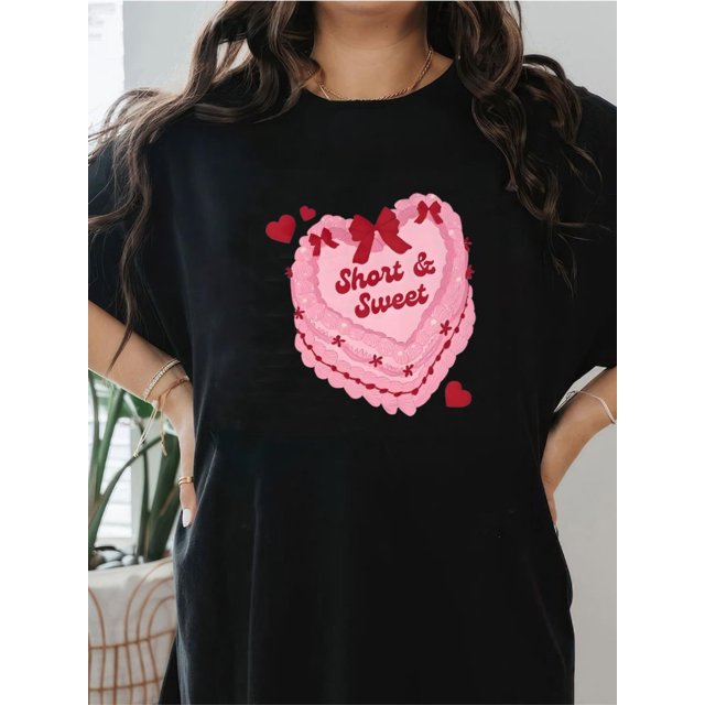 Women's Cotton Graphic Tee - Breathable & Comfortable, Casual Sporty Style with Cute Heart Print, Round Neck Short Sleeve T-Shirt Tee For adult, Men, Women, Teen, Teenager, adolescent, Youth