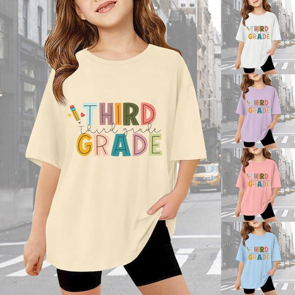 LILIYA Back To School Shirt Kids Kindergarten Pre K First Grade Relaxed Fit Summer Short Sleeve Embroidered T-Shirt Party Gift Summer Clothes