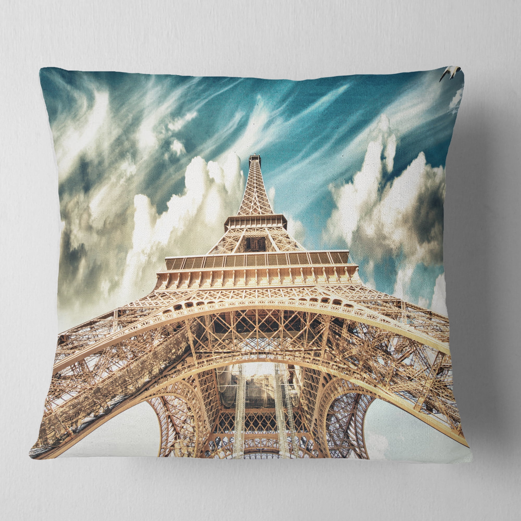 Designart Paris Eiffel TowerUnder Blue Sky - Photography Throw Pillow - 16x16