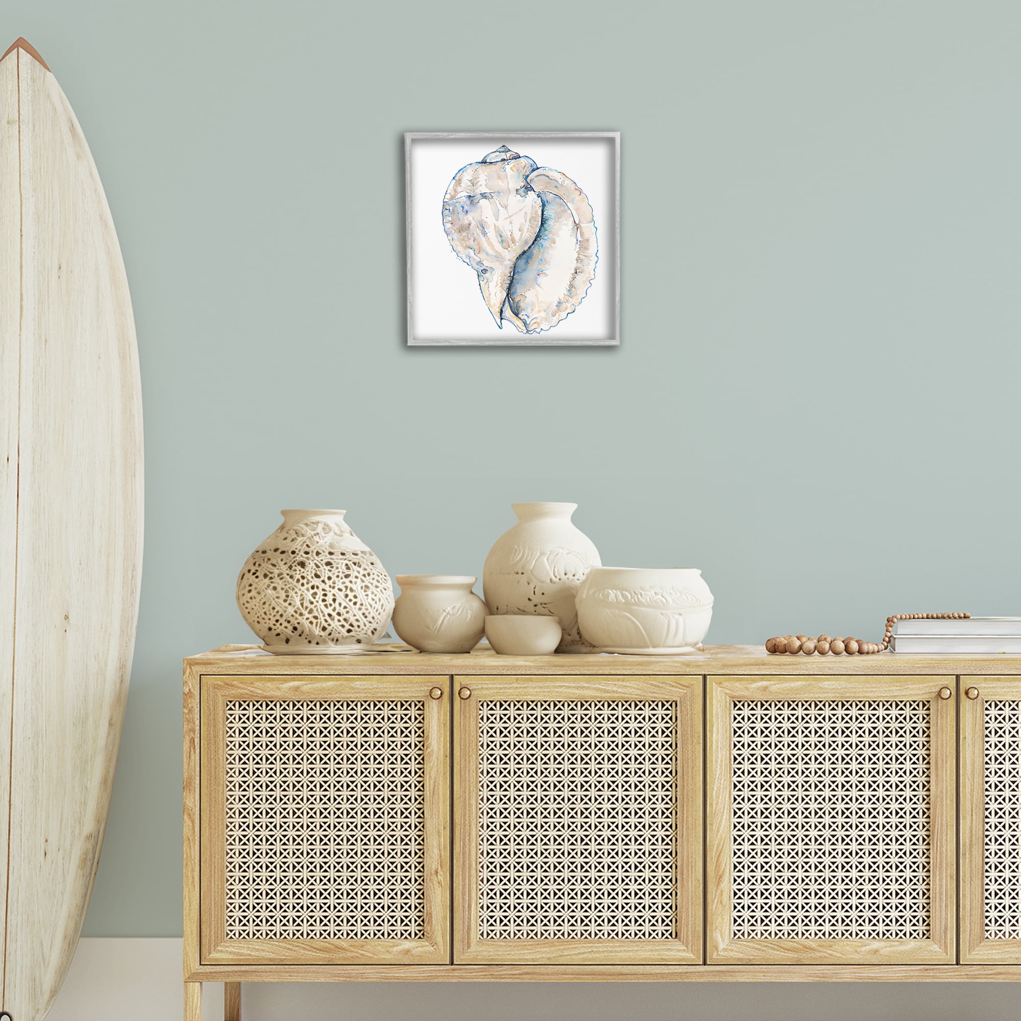 Stupell Industries Conch Shell on White Coastal Painting Gray Framed Art Print Wall Art, 17 x 17