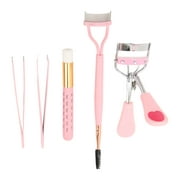 5pcs Eyelash Eyebrow Makeup Tool Professional Eyelash Curler Double Ended Lash Comb Brush Tweezers Set Pink