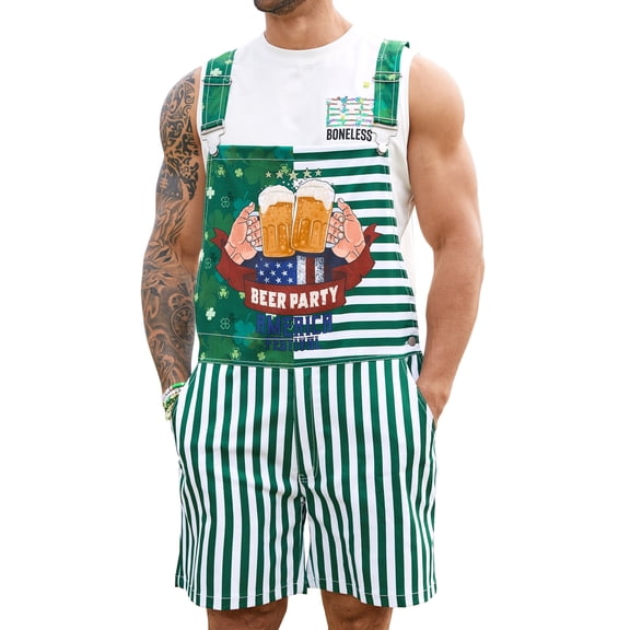 Bibs Overalls Men Adjustable Straps Coveralls Shorts Printed Jumpsuit Male Romper