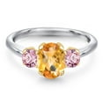 thumbnail image 3 of Gem Stone King 925 Silver and 10K Yellow Gold Yellow Citrine and Pink Lab Grown Diamond Engagement Ring for Women | 1.75 Cttw | Oval Checkerboard 8X6MM | Gemstone November Birthstone | Size 5, 3 of 6