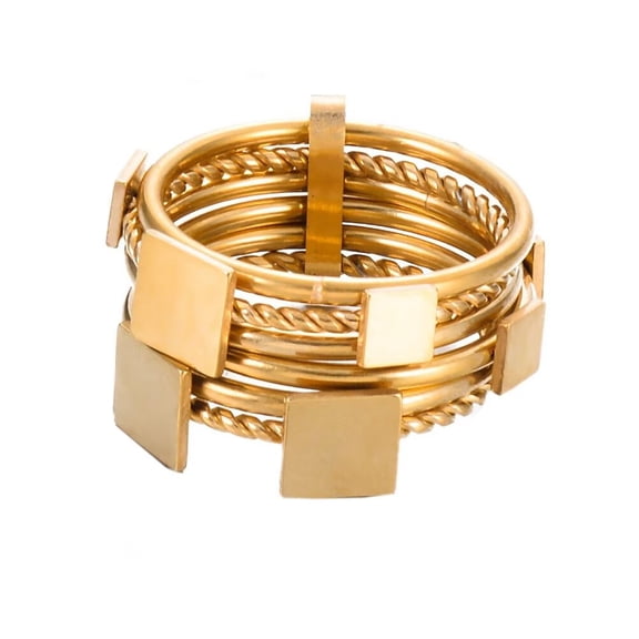 PAMTIER Women's Stainless Steel Vintage Personalized Exaggerated Square Twist Stacking Ring Gold Size 9