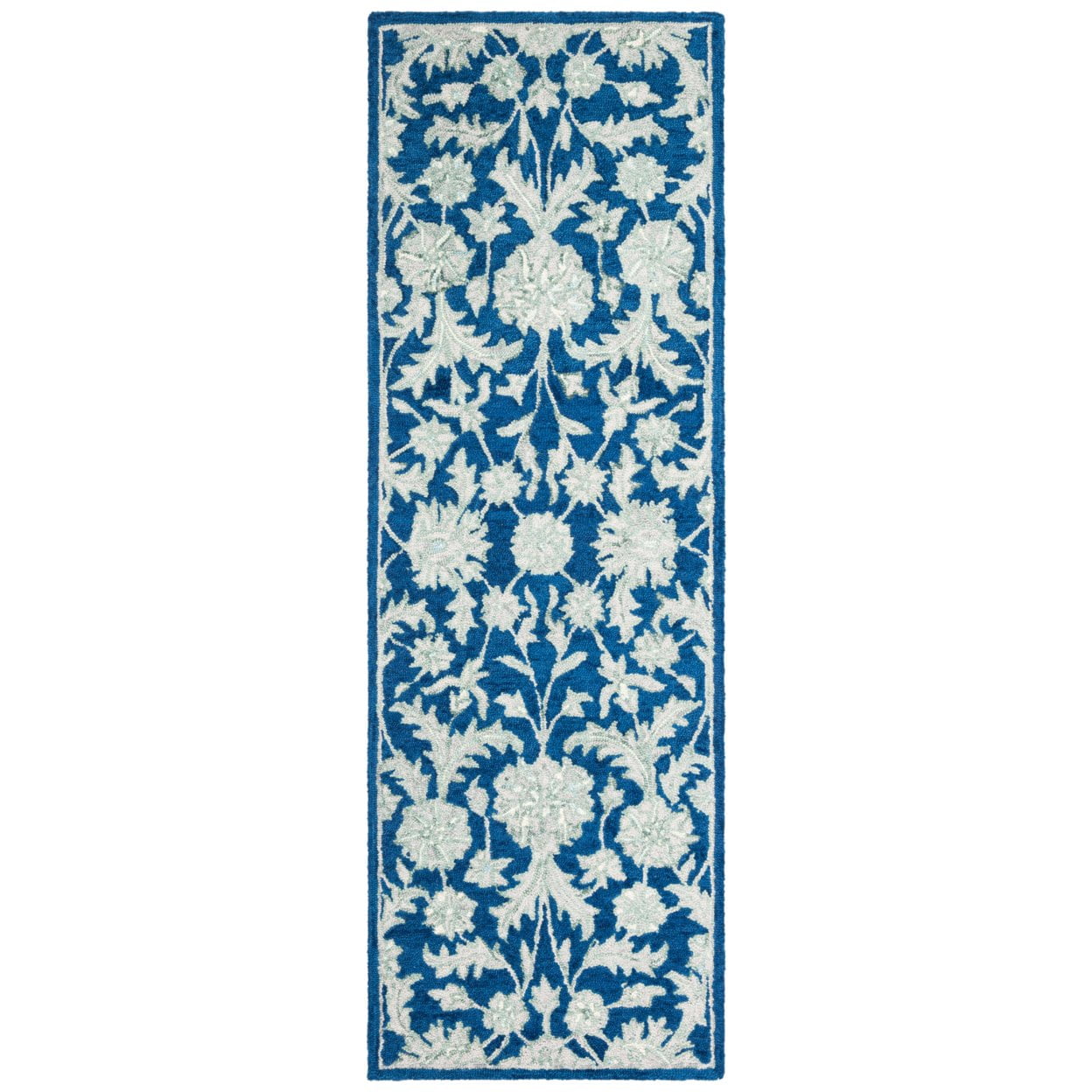 SAFAVIEH Micro-Loop Carl Floral Overdyed Wool Area Rug, Navy/Grey, 5' x 5' Round